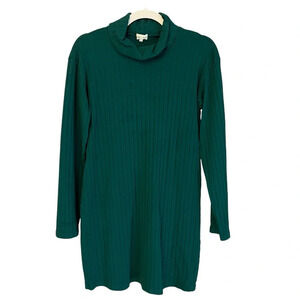 Donni Pointelle Rib Knit Turtleneck Dress Hunter Green XS Cozy Fall Cottagecore
